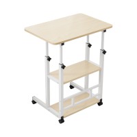 Artiss Adjustable Mobile Laptop Desk – 60CM, Steel Frame, Dual-Knob Height, 2-Tier Storage, Lockable Wheels, Oak/White