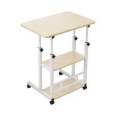 Artiss Adjustable Mobile Laptop Desk – 60CM, Steel Frame, Dual-Knob Height, 2-Tier Storage, Lockable Wheels, Oak/White