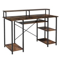 Artiss 120CM Brown Computer Desk with Monitor Stand, Storage Shelves, Keyboard Tray & Metal Frame - Home Office Solution