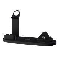 Devanti 4-in-1 15W Wireless Charger Station for iPhone, iWatch, AirPods - Safe, Rotatable, Black, ABS+PC, 23x