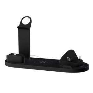 Devanti 4-in-1 15W Wireless Charger Station for iPhone, iWatch, AirPods - Safe, Rotatable, Black, ABS+PC, 23x