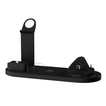 Devanti 4-in-1 15W Wireless Charger Station for iPhone, iWatch, AirPods - Safe, Rotatable, Black, ABS+PC, 23x
