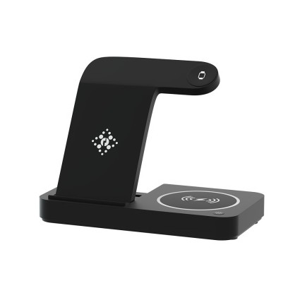 Devanti 4-in-1 Wireless Charger Station, Fast Charging, Foldable, Black, Qi-Certified for Phone, iWatch, Airpods
