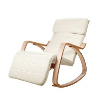 Artiss Beige Bentwood Rocking Armchair with Adjustable Footrest, 100% Cotton Cover, Durable Birch Plywood, 100x67x90cm