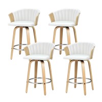 Artiss Ricardo Bar Stools, Bentwood & PU Leather, 66cm Seat Height, White, Set of 4 - Swivel & Contemporary Design