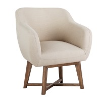 Artiss Fabric Tub Lounge Armchair, Faux Linen, 67x70x82cm, Beige - Modern Comfort with Solid Rubber Wood Base