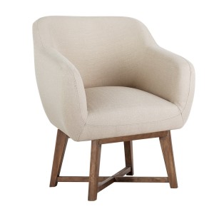 Artiss Fabric Tub Lounge Armchair, Faux Linen, 67x70x82cm, Beige - Modern Comfort with Solid Rubber Wood Base