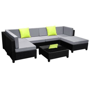 Gardeon 7-Piece Outdoor Sofa Set: UV-Resistant Wicker, Aluminium Frame, Cushions, Bonus Beige Covers, Coffee Table Included
