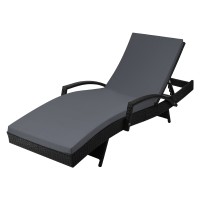 Gardeon Sun Lounge Wicker Patio Chair - Adjustable Aluminium Frame, 4 Positions, Black with Grey Cushion, 190cm