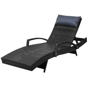 Gardeon Sun Lounge Wicker Lounger - Adjustable Black Outdoor Beach Chair, 4-Position, Weather-Resistant, 190cm x 70cm
