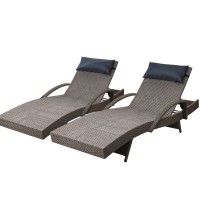 Gardeon 2x Adjustable Wicker Sun Lounge Chairs - Grey & Beige, UV-Resistant, Aluminium Frame, 13cm Cushions, 190cm