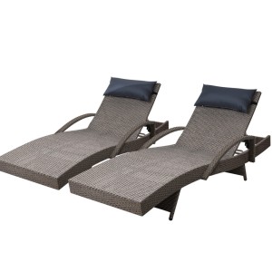 Gardeon 2x Adjustable Wicker Sun Lounge Chairs - Grey & Beige, UV-Resistant, Aluminium Frame, 13cm Cushions, 190cm