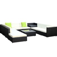 Gardeon 11PC Outdoor Furniture Set - UV-Resistant Wicker Sofa with Removable Covers, Tempered Glass Table, Storage Cover