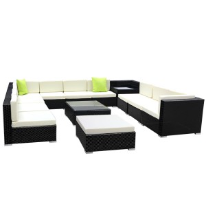 Gardeon 13-Piece Outdoor Furniture Set: Wicker Sofa Lounge with Cushions, UV-Resistant, Aluminium Frame, 11-Seater