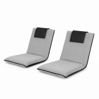 Artiss 2X Grey Velvet Floor Lounge Sofa Bed - Adjustable 5-Position Backrest, Foldable, Premium Linen, Headrest Cushion