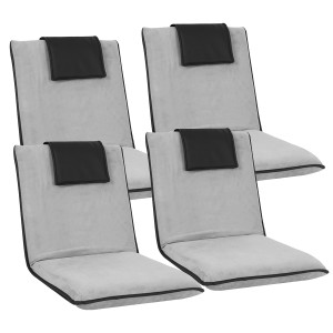 Artiss 4X Velvet Grey Floor Lounge Sofa Bed - Adjustable, Foldable, with Headrest & Storage, 150KG Capacity