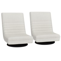 Artiss 2-Pack Swivel Foldable Floor Chairs, White Faux Linen, 360° Rotating, High Resilience Cushion, Steel Frame