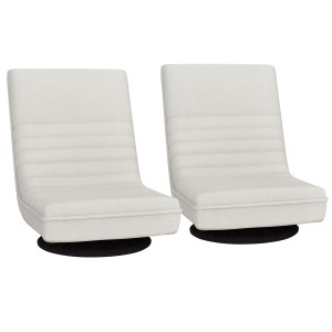 Artiss 2-Pack Swivel Foldable Floor Chairs, White Faux Linen, 360° Rotating, High Resilience Cushion, Steel Frame