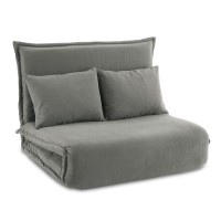 Artiss Foldable 2-Seater Floor Lounge Sofa Bed, Grey Corduroy, Adjustable 6-Level Back & Leg Support, Compact Design