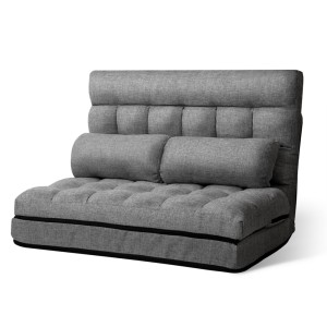 Artiss Lounge Sofa Bed, Faux Linen Fabric, 2-Seater, Grey, 167x95x13cm, Adjustable Comfort, Easy Storage