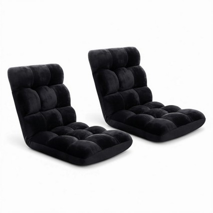 Artiss 2X Adjustable Lounge Sofa Bed - Black Flannel Fabric, 14 Positions, Steel Frame, Plush Cushioning, 96x42x13cm