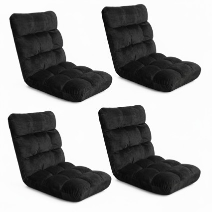 Artiss 4X Black Flannel Lounge Sofa Bed - Adjustable 14 Positions, Sturdy Steel Frame, Plush Cushion, Foldable Design
