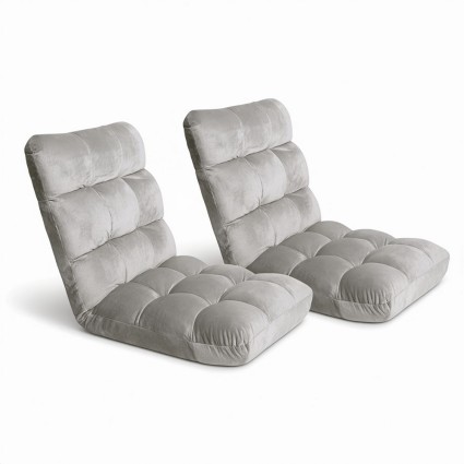 Artiss 2X Adjustable Lounge Sofa Bed - 14 Positions, Flannel Fabric, Steel Frame, Grey, 96x42x13cm, Cushioned Comfort