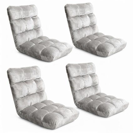 Artiss 4X Adjustable Lounge Sofa Bed, 14 Positions, Plush Flannel Fabric, Sturdy Steel Frame, Grey, 96x42x13cm