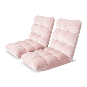 Artiss 2PCS Adjustable Floor Lounge Sofa Bed - Pink Flannel Fabric, Sturdy Steel Frame, 14 Positions, 96x42x13cm