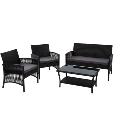 Gardeon 4PCS Black Wicker Outdoor Sofa Set with Harp Design, Cushions & Table - UV-Resistant, Indoor/Outdoor Use Gardeon 4PCS Black Wicker Outdoor Sofa Set with Harp Design, Cushions & Table - UV-Resistant, Indoor/Outdoor Use