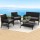 Gardeon 4PCS Black Wicker Outdoor Sofa Set with Harp Design, Cushions & Table - UV-Resistant, Indoor/Outdoor Use