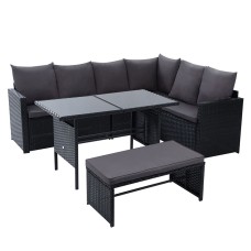 Gardeon 8-Seater Outdoor Sofa Dining Set – Black Wicker, Steel Frame, UV & Weather Resistant, Cushioned Comfort