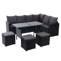 Gardeon 9-Seater Outdoor Sofa Dining Set, Black PE Wicker, Steel Frame, UV & Weather Resistant, Cushions, Glass Table