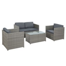 Gardeon 4-Piece Outdoor Sofa Set - Grey Wicker Lounge with Cushions, UV-Resistant, Steel Frame, Tempered Glass Table Gardeon 4-Piece Outdoor Sofa Set - Grey Wicker Lounge with Cushions, UV-Resistant, Steel Frame, Tempered Glass Table