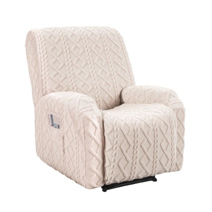 Artiss Beige Recliner Chair Cover High Stretch Textured Fabric with Side Storage Pocket Machine Washable
