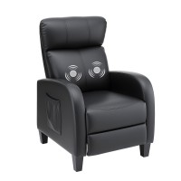 Artiss Small Black PU Leather Massage Recliner Sofa with 2-Point Massage, Adjustable Backrest, and Footrest