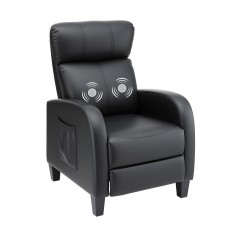 Artiss Small Black PU Leather Massage Recliner Sofa with 2-Point Massage, Adjustable Backrest, and Footrest