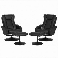 Artiss 2X Black Recliner Chair & Ottoman: Heated Massage, PU Leather, 135° Recline, 5-Point Intensity, Ergonomic Comfort