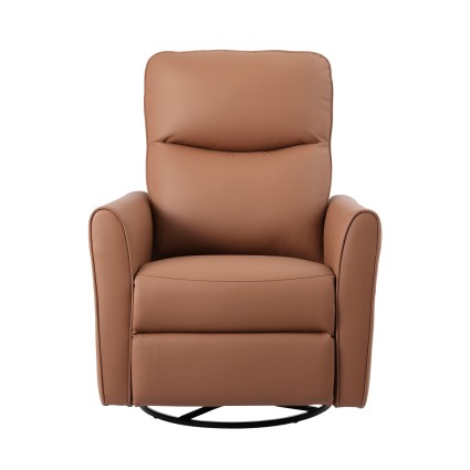 Artiss Leather Swivel Recliner Chair with USB & LED, 240° Swivel, 135° Recline, Adjustable Headrest, Brown, 81x81x105