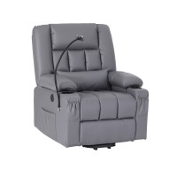 Artiss Power Lift Recliner Chair Grey Faux Leather with 8 Point Massage Heated Lumbar USB Phone Holder