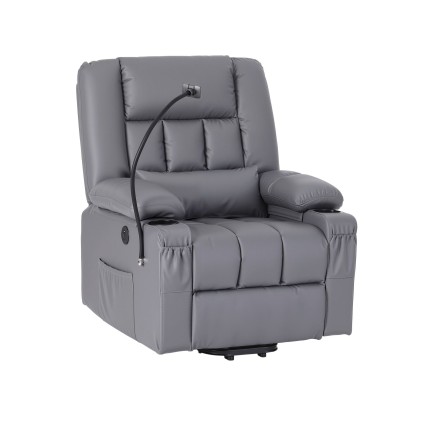 Artiss Power Lift Recliner Chair Grey Faux Leather with 8 Point Massage Heated Lumbar USB Phone Holder