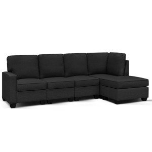 Artiss Modular Sofa Chaise Set 5-Seater Dark Grey Faux Linen, Customised Layout, Removable Covers, Sturdy Wood Frame