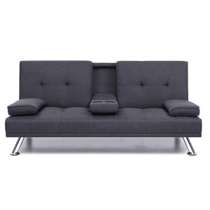 Artiss 3-Seater Sofa Bed, Faux Linen, 175CM, Dark Grey, Space-Saving, Adjustable Recline, Cup Holders, Modern Design