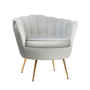 Artiss Armchair Velvet Fabric Grey 71x71x68cm - Iconic Shell Back Design, High Resilience Foam, Gold Legs