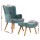 Artiss Armchair Set with Ottoman, Faux Linen, Blue, 58x52x85cm, Scandinavian Style, Comfortable & Durable