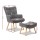 Artiss Armchair Set with Ottoman, Faux Linen, Grey, 58x52x85cm, Scandinavian Style, Tufted Design, Rubber Wood Legs