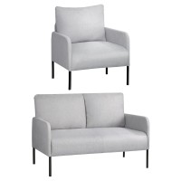 Artiss Kane 4 Seater Armchair Sofa Set, Modern Scandinavian, Linen Fabric, Metal Frame, Grey, Plush Comfort