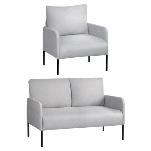 Artiss Kane 4 Seater Armchair Sofa Set, Modern Scandinavian, Linen Fabric, Metal Frame, Grey, Plush Comfort