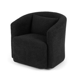 Artiss Round Swivel Armchair Black Sherpa Fleece, 360-Degree Rotation, Ergonomic Design, 73x74x67cm, 150kg Capacity