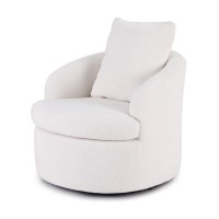 Artiss Round Swivel Armchair with Extra Pillow, White - 360° Swivel, Sherpa Fleece Upholstery, 70x76x84cm, 150kg